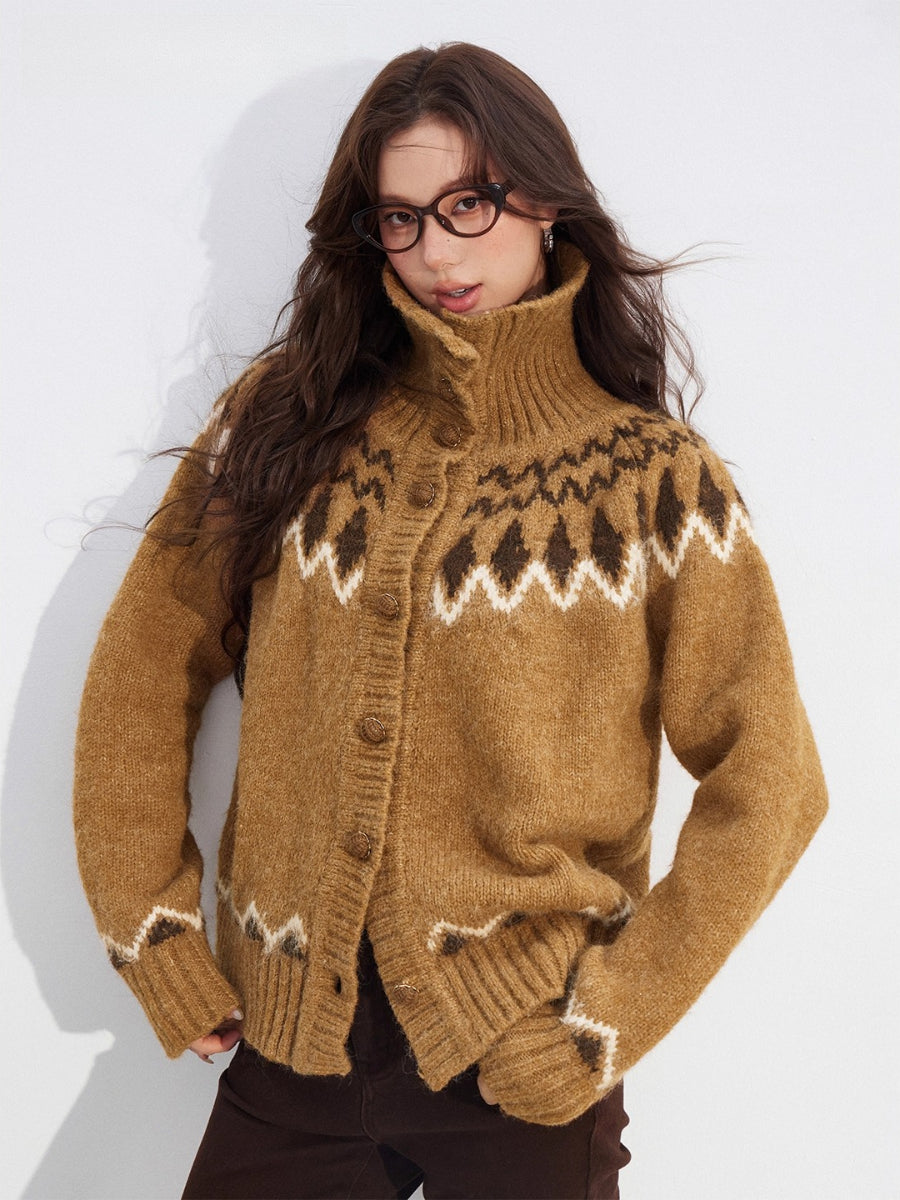 Coffee Fair Isle Collar Sweater