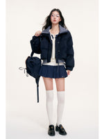 Wool Blend Knit Trim Down Jacket
