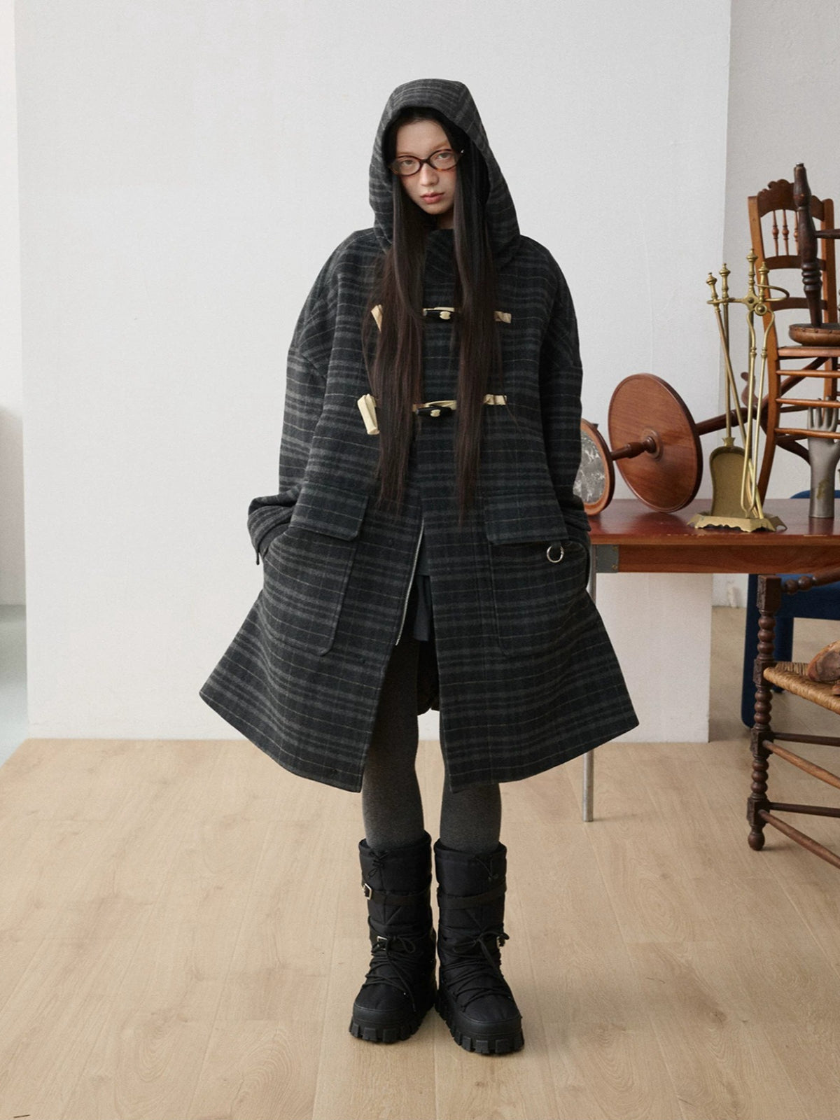 Wool Blend Hooded Duffle Coat