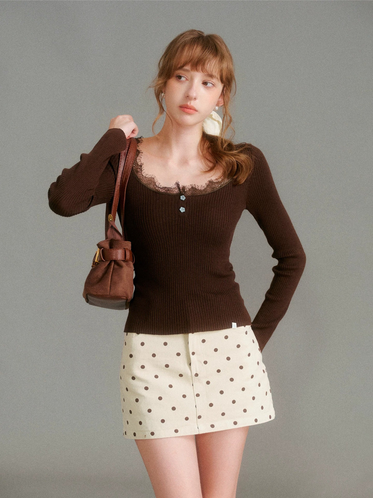 Polka Dot Denim Skirt