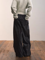 Dark Gray Pleated Corduroy Retro Casual Trousers