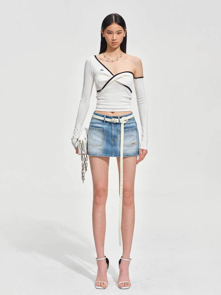 Sculptural Twist Asymmetric Knit Top