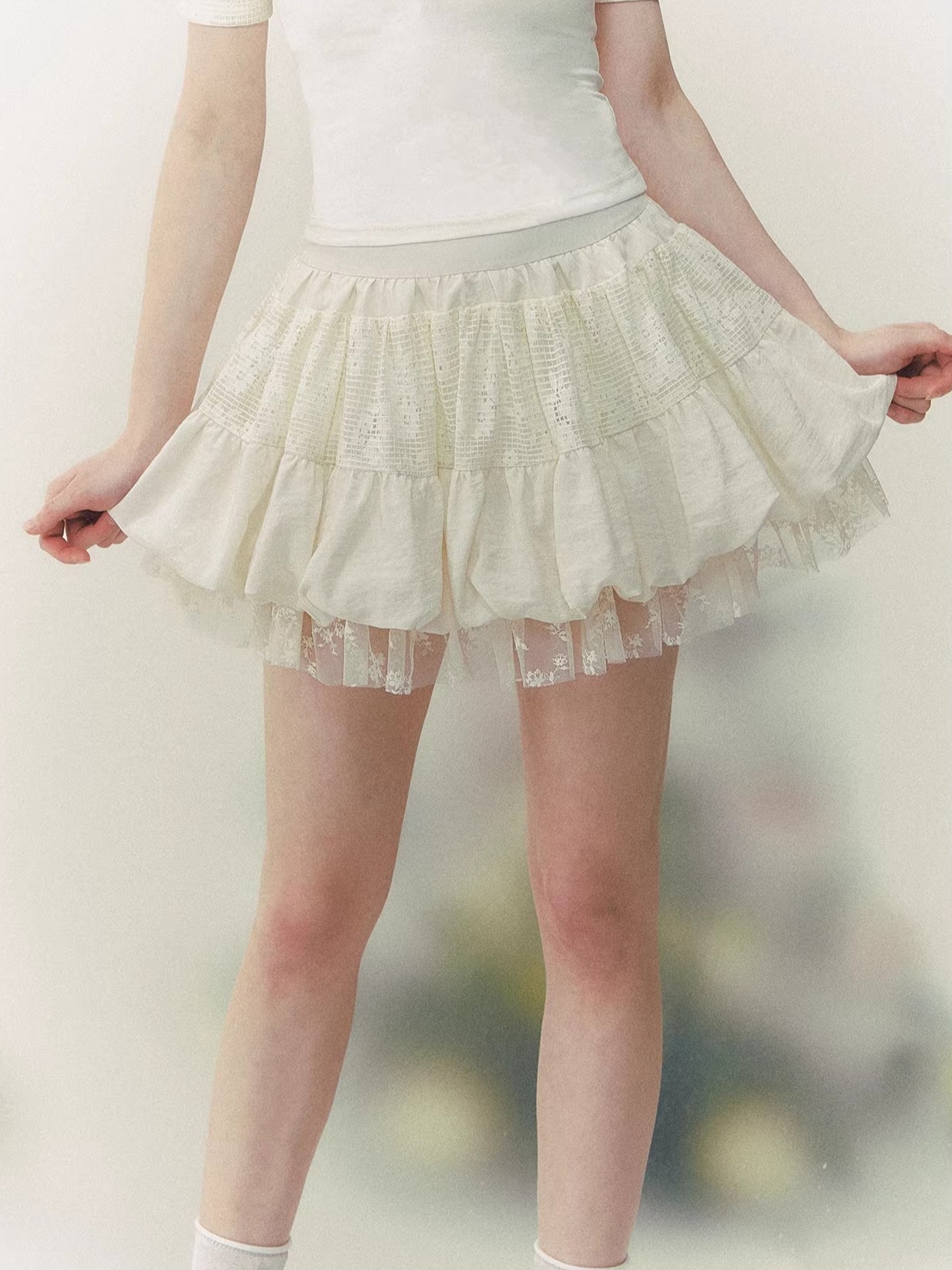 Lace Tiered Mini Skirt