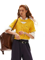 Textured Openwork Puff Sleeve Knit Top