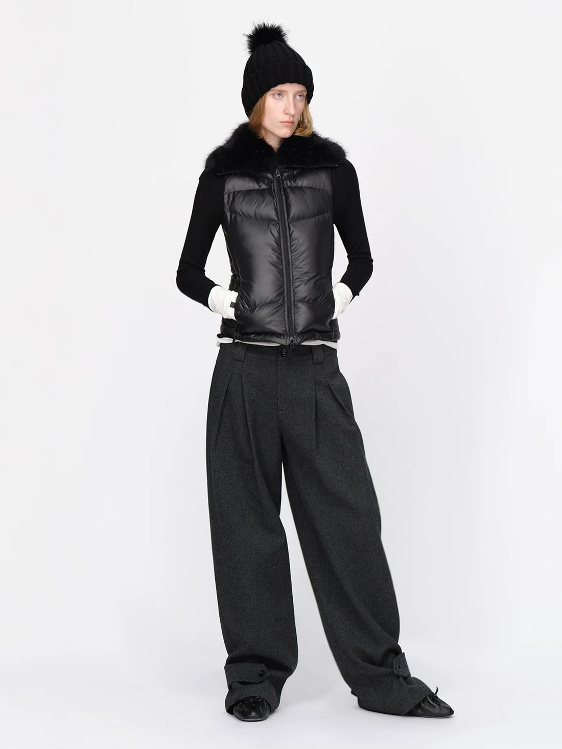 Wool Wide Leg Tailored Pants