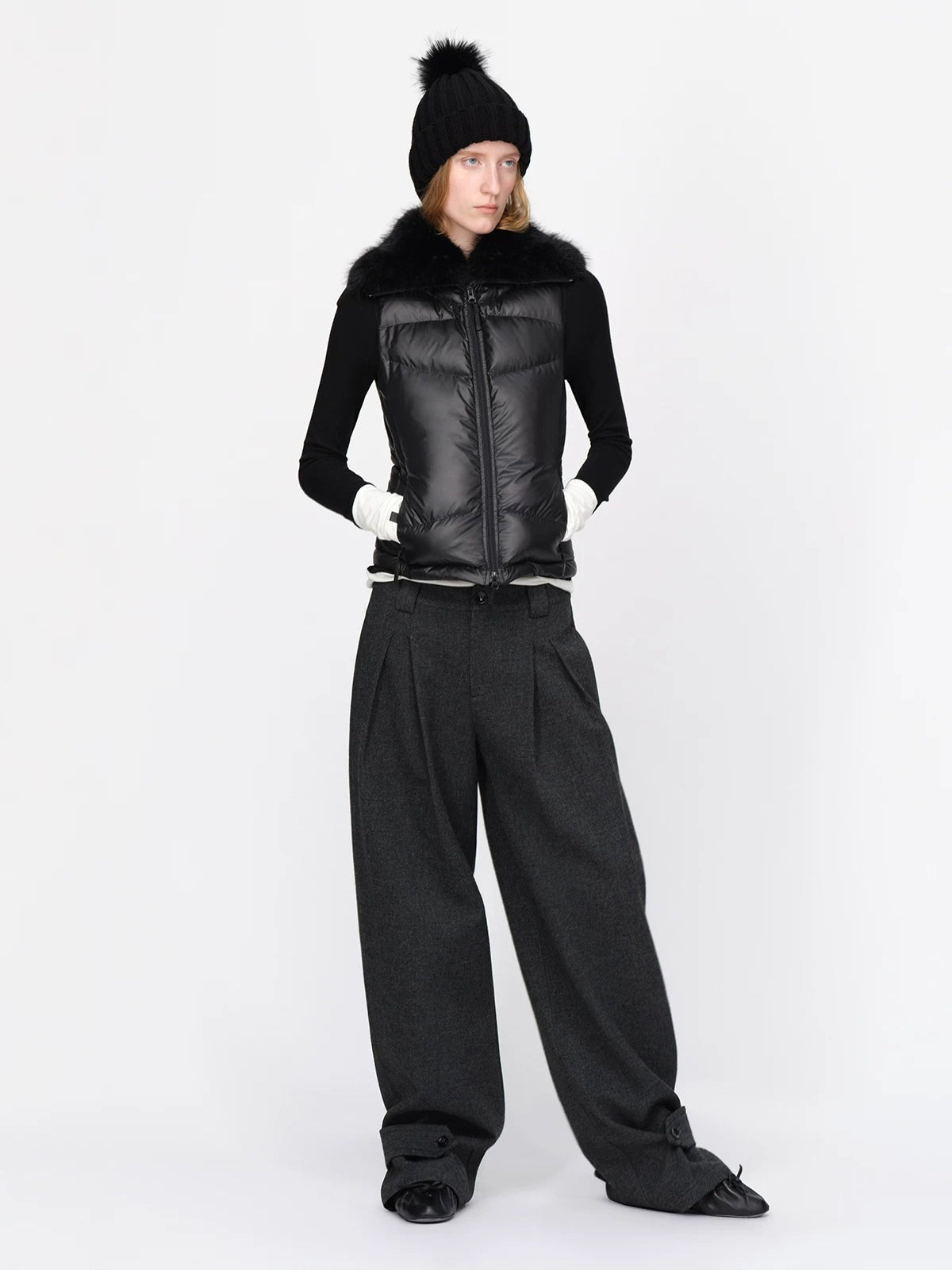 Wool Wide Leg Tailored Pants