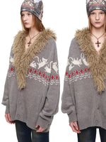 Lamb Fur V-Neck Knit Bodysuit