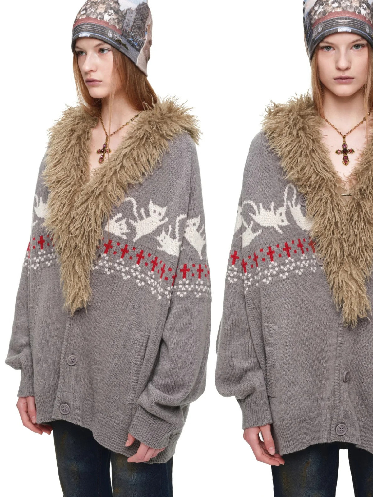 Lamb Fur V-Neck Knit Bodysuit