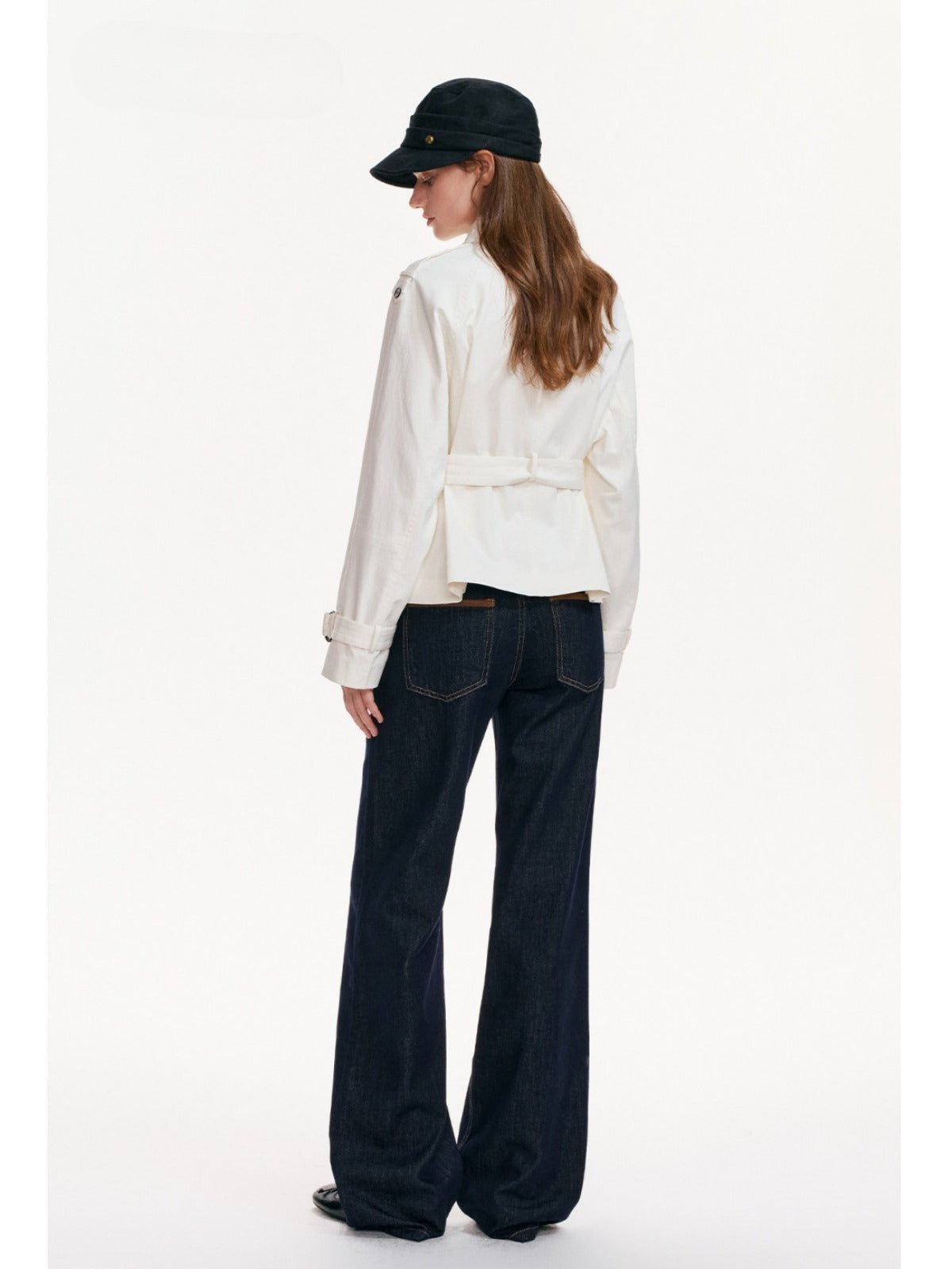 Buttoned Lapel Belted Cropped Trench Coat