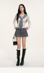 Striped Shawl Collar Knit Top