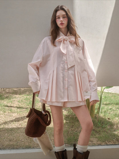 &quot;Perfume Memoir&quot; Tencel Cotton Bow Blouse Set