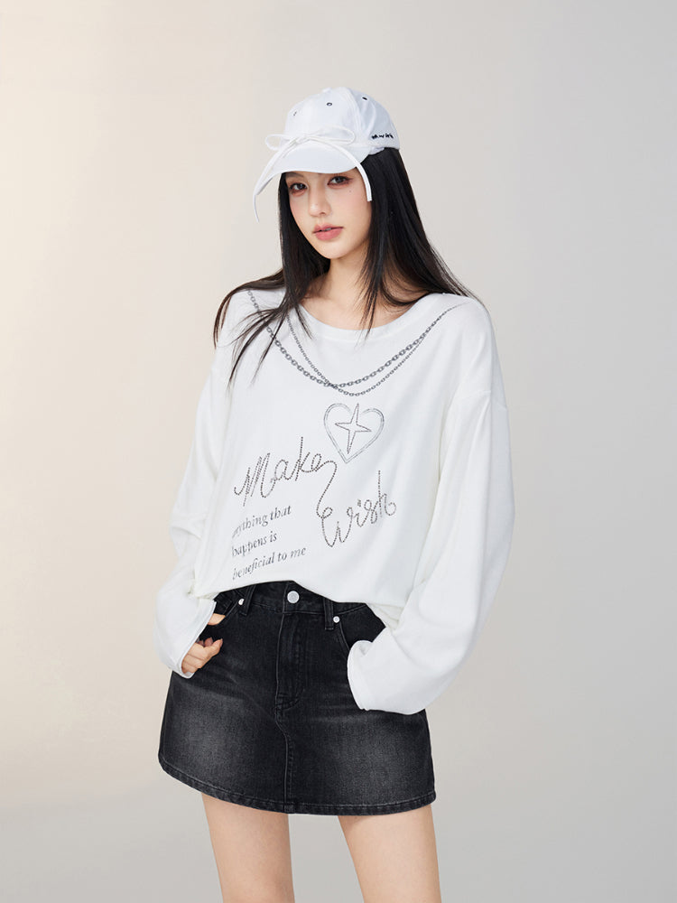 Rhinestone Letter Long-Sleeve T-Shirt