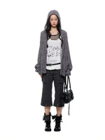 Hooded Mohair Blend Knit Cardigan