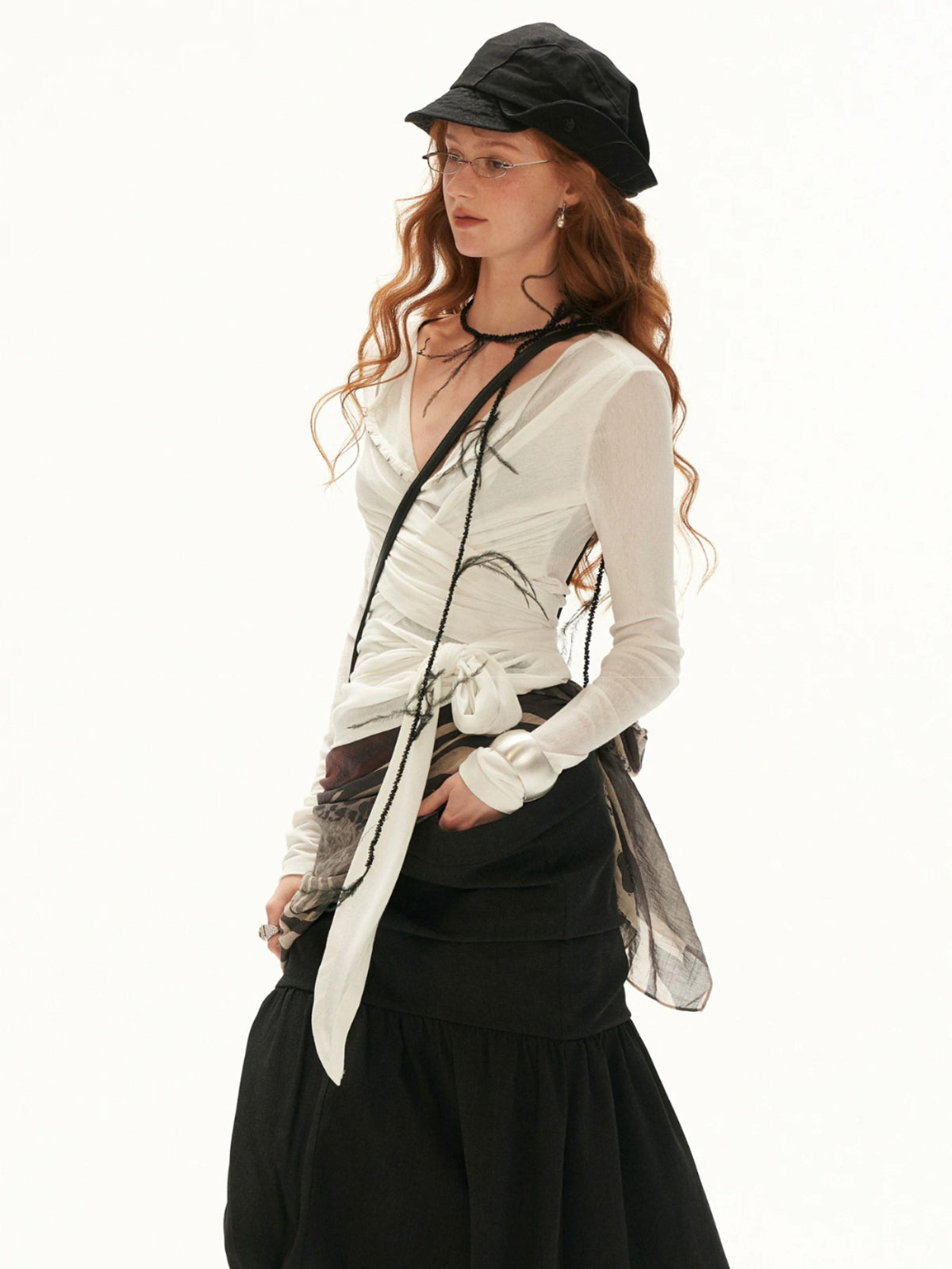 Layered Cross Tie Long Sleeve Top