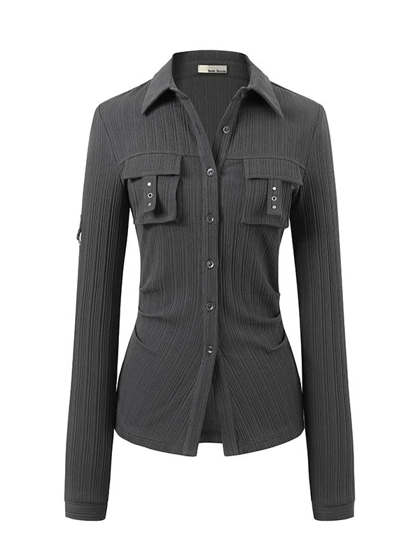 Striped Fitted Cinched-waist Shirt