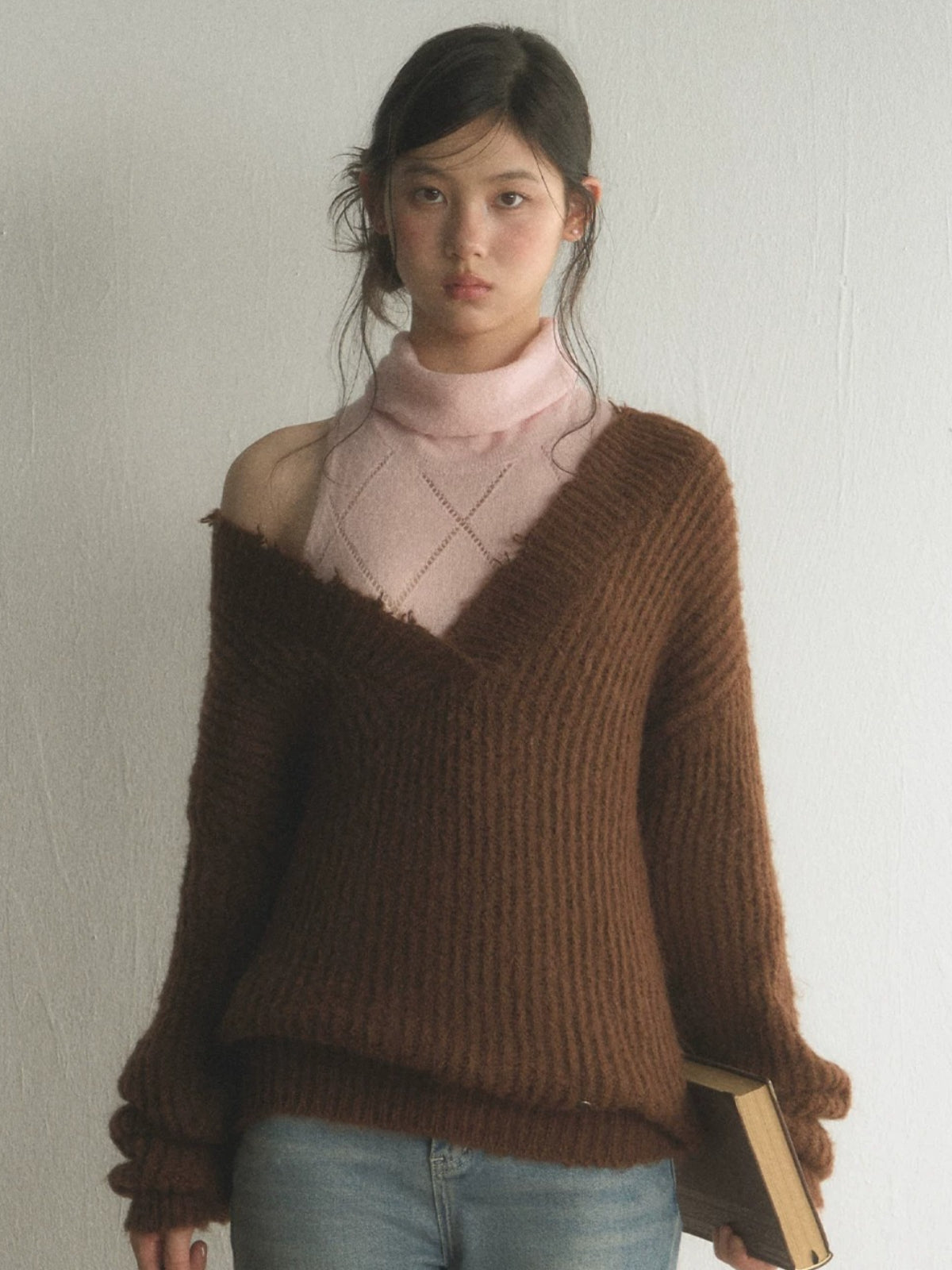 Oversized V-Neck Knit Sweater