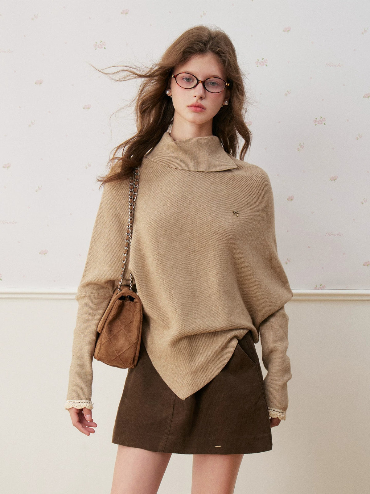 Irregular Fold High Neck Knit Sweater