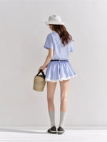 Lace Collar Stripe Bubble Dress