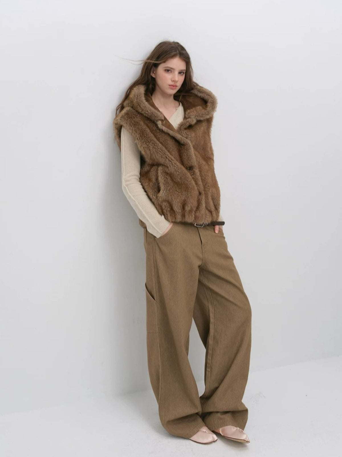 Vintage Hooded Faux Fur Vest