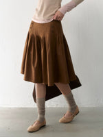 Side-Button Faux Suede Pleated Skirt