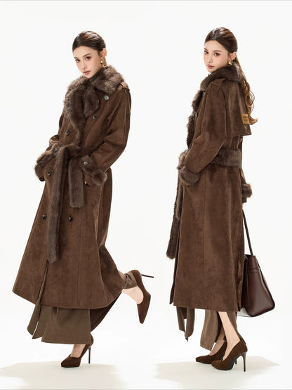 Brown Suede Belted Coat
