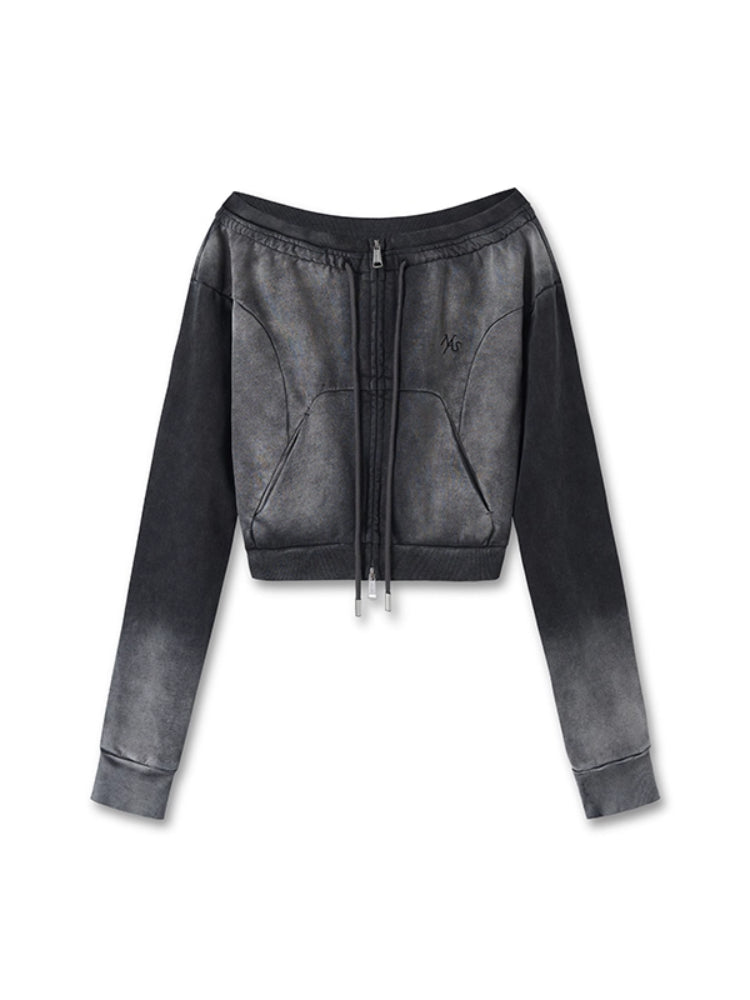 Washed Slim-Fit One-Shoulder Sweatshirt