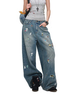 Sticker Print Wide Jeans