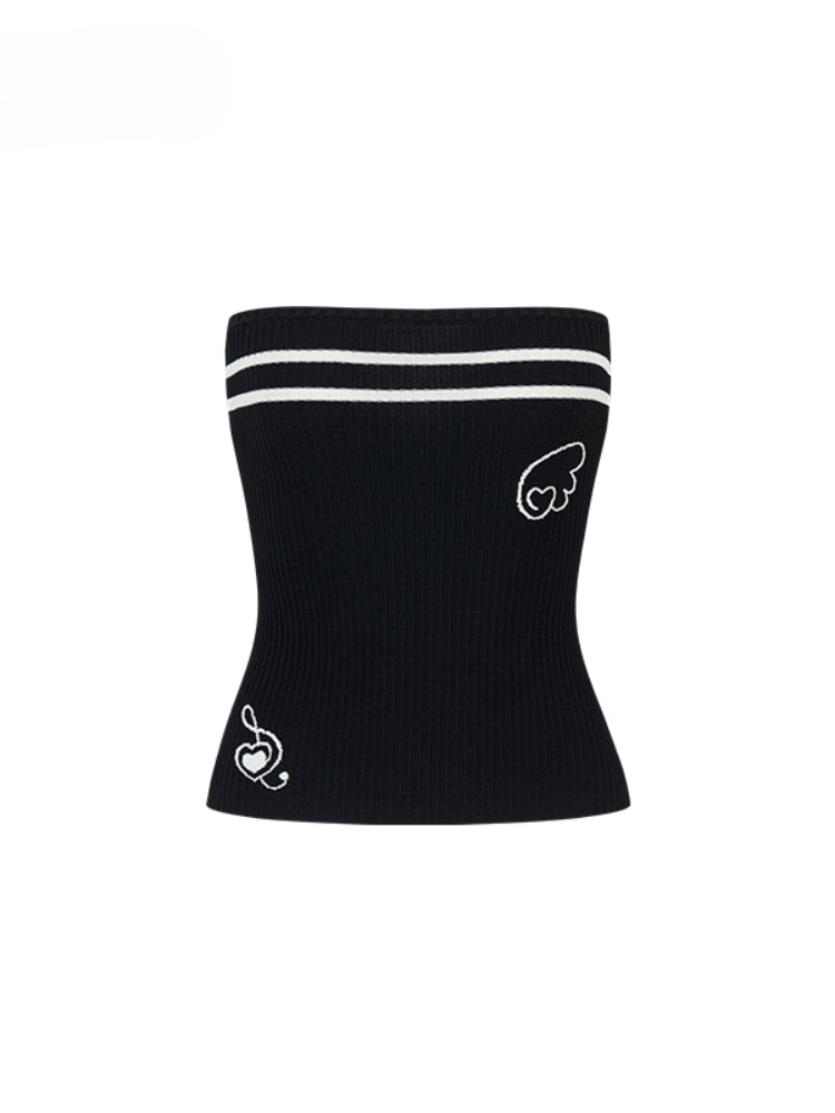 Contrast Color Knitted Bandeau Top &amp; Shorts Set