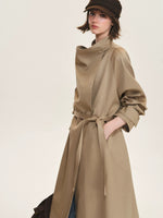 Khaki Waterfall Collar Trench Coat