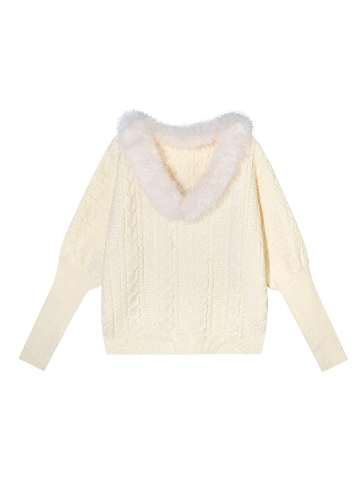 V-Neck Cable Knit Sweater