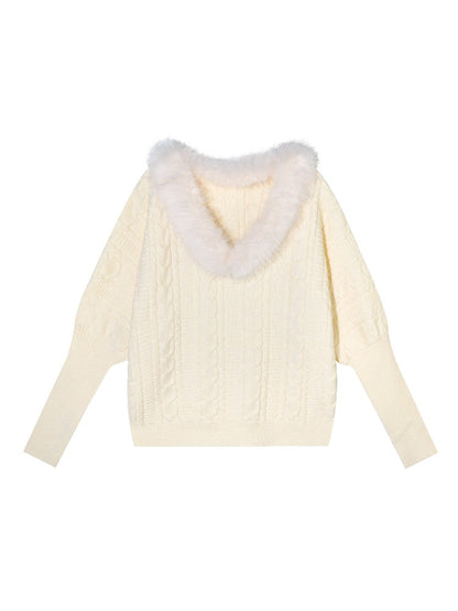 V-Neck Cable Knit Sweater