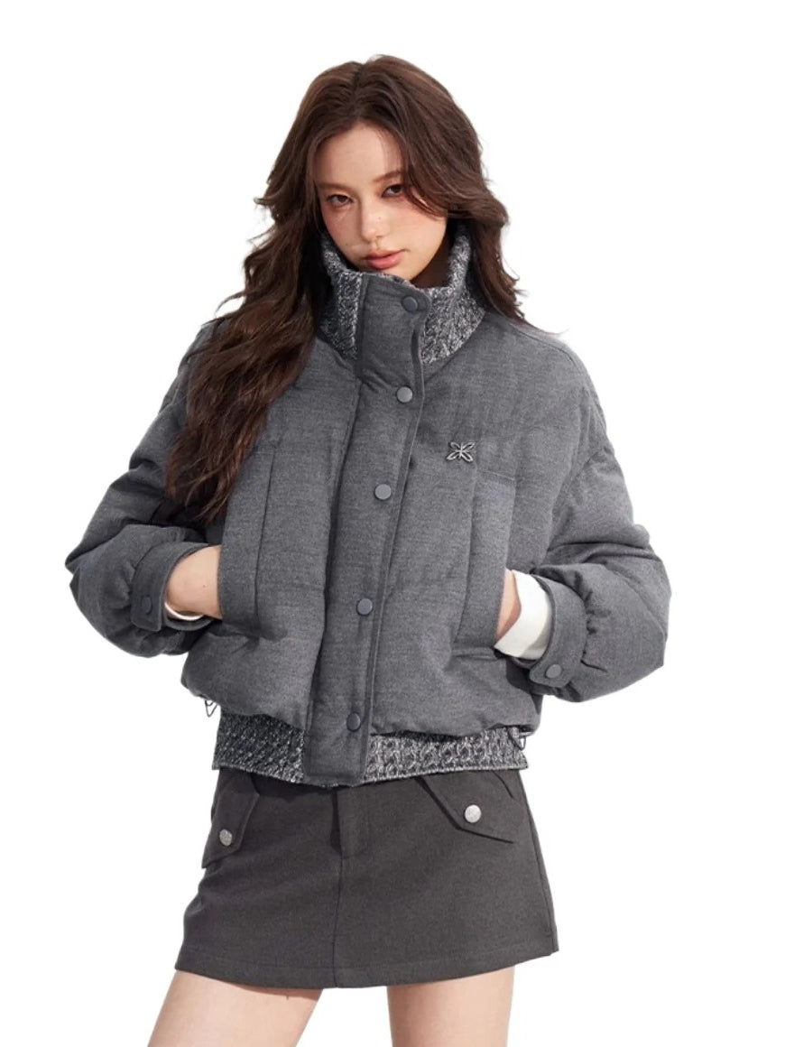 Wool-Paneled Contrast Down Jacket