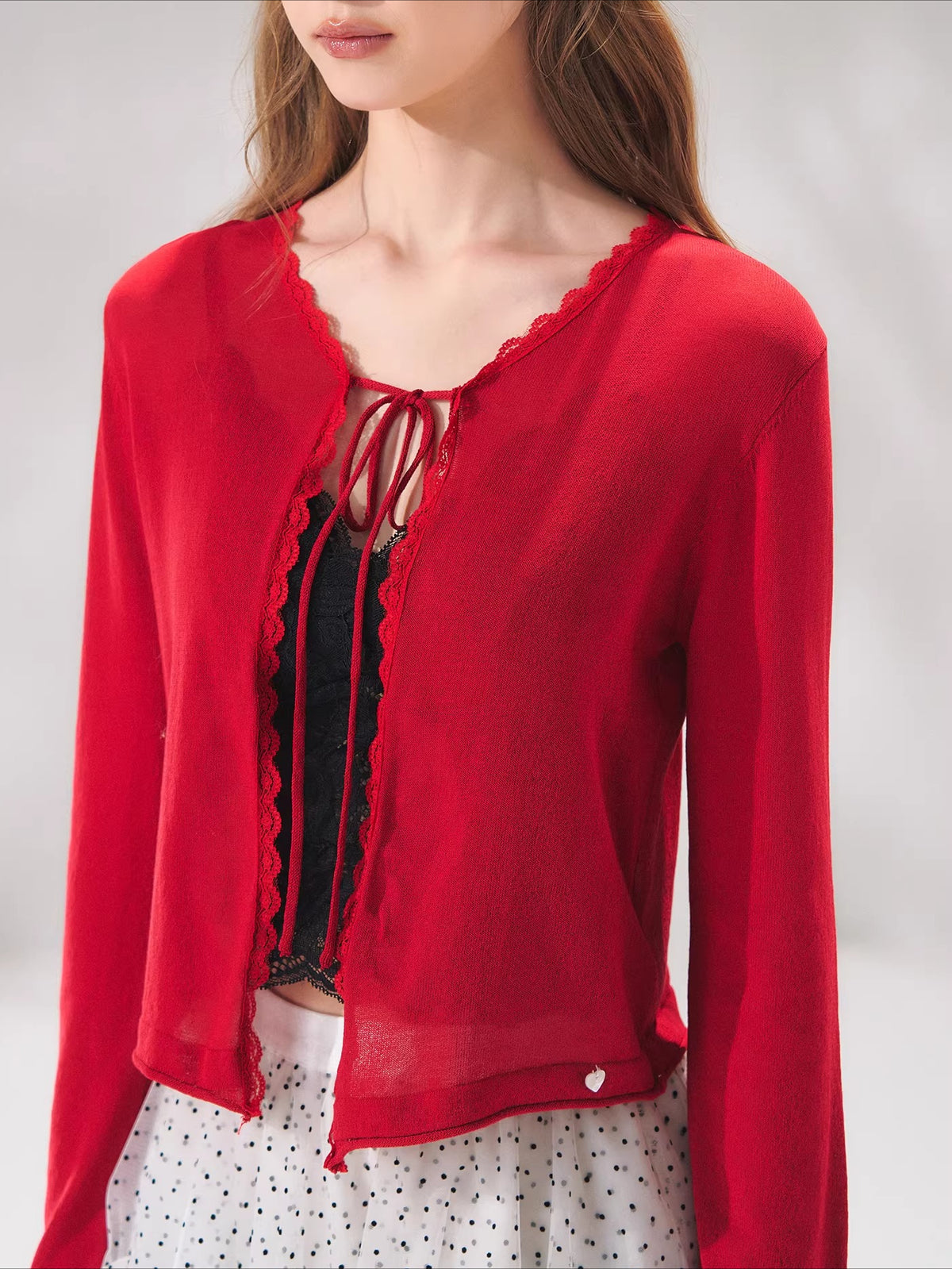 Lace Trim Tie Cardigan