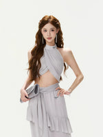 Cross-Halter Chiffon Set