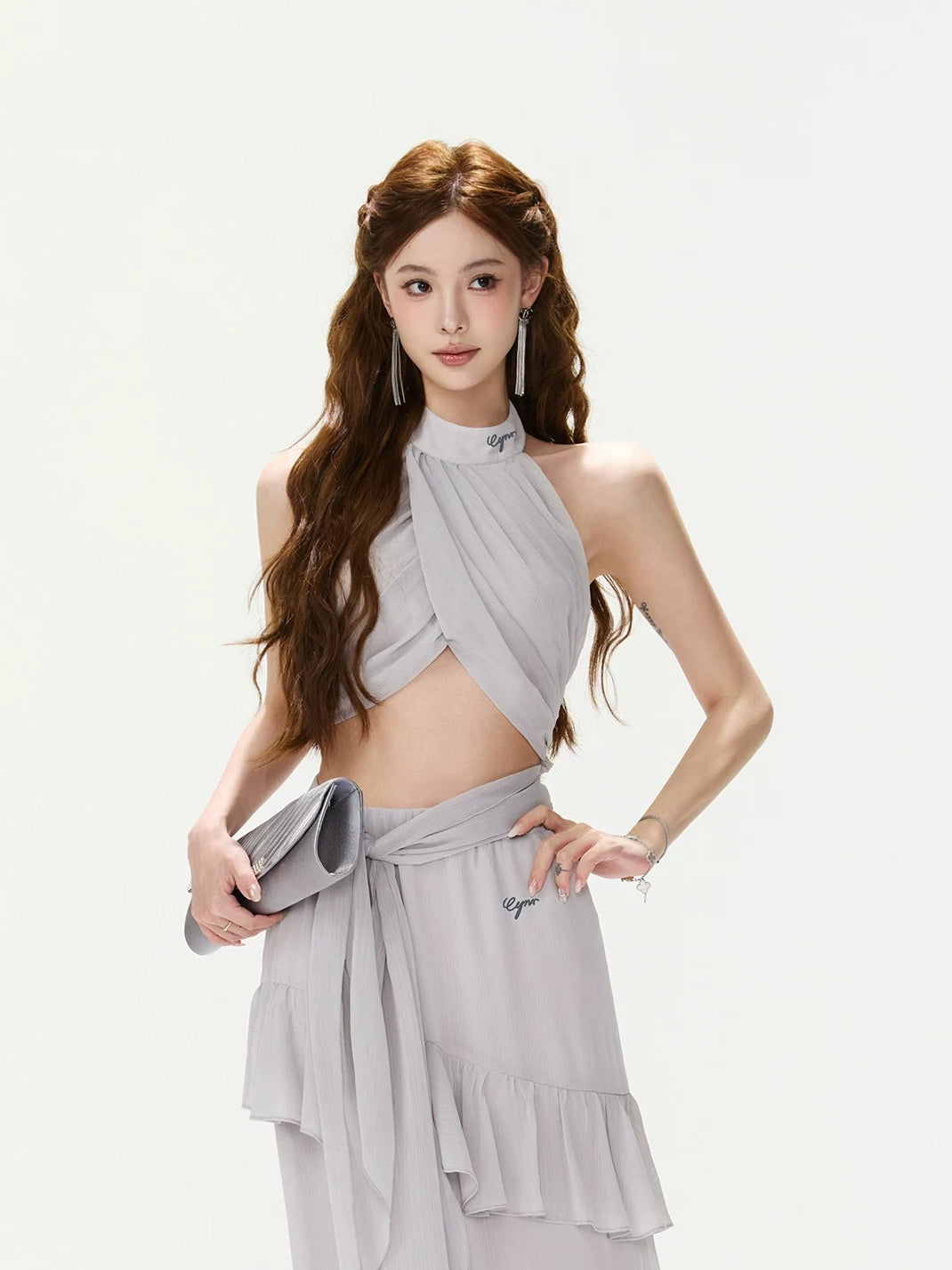 Cross-Halter Chiffon Set