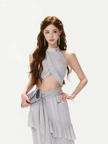 Cross-Halter Chiffon Set