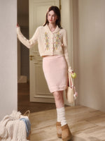 Cosagach Cream Wool Knit Cardigan & Skirt Set