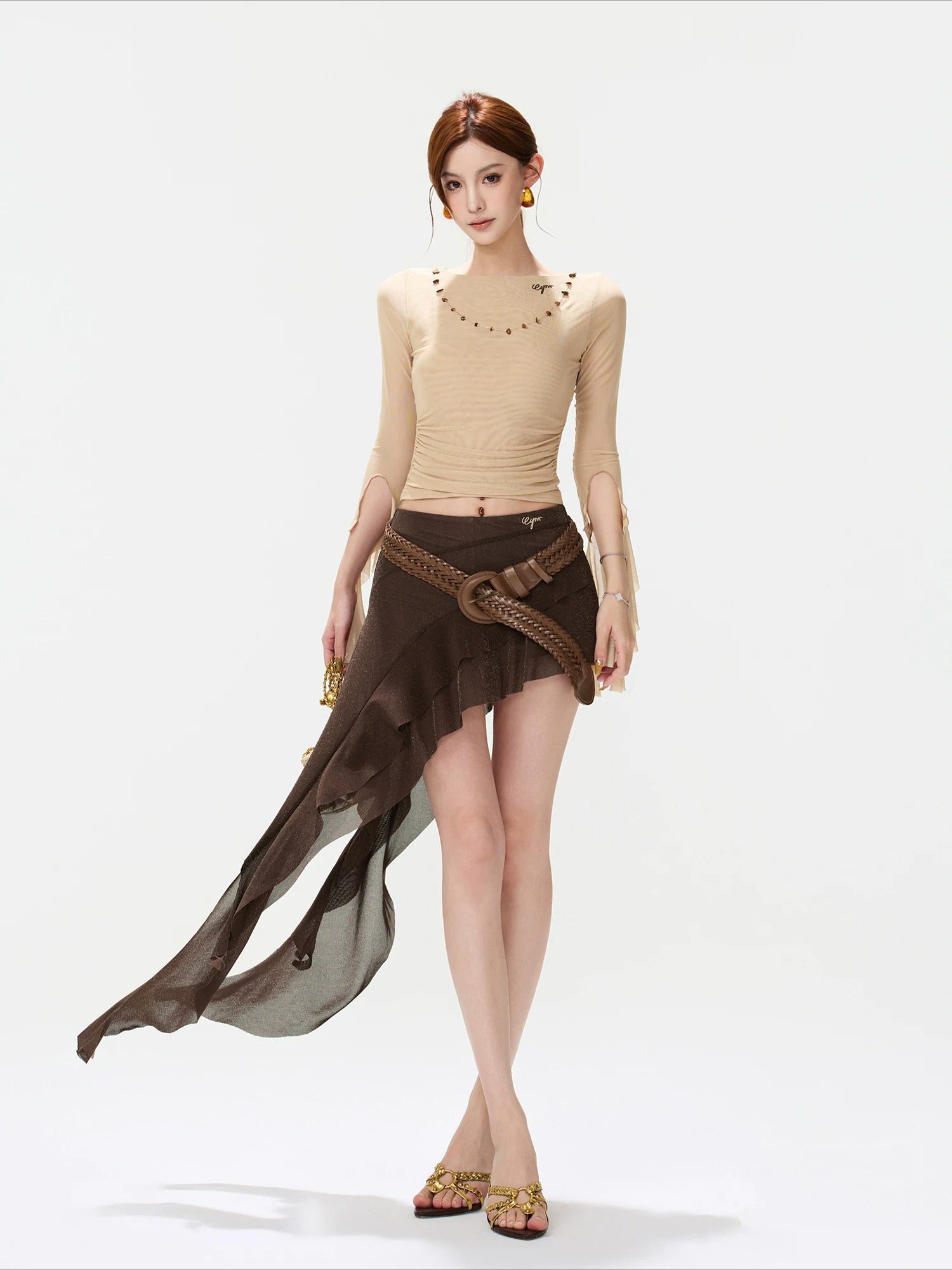 Ruched Mesh Chain Top