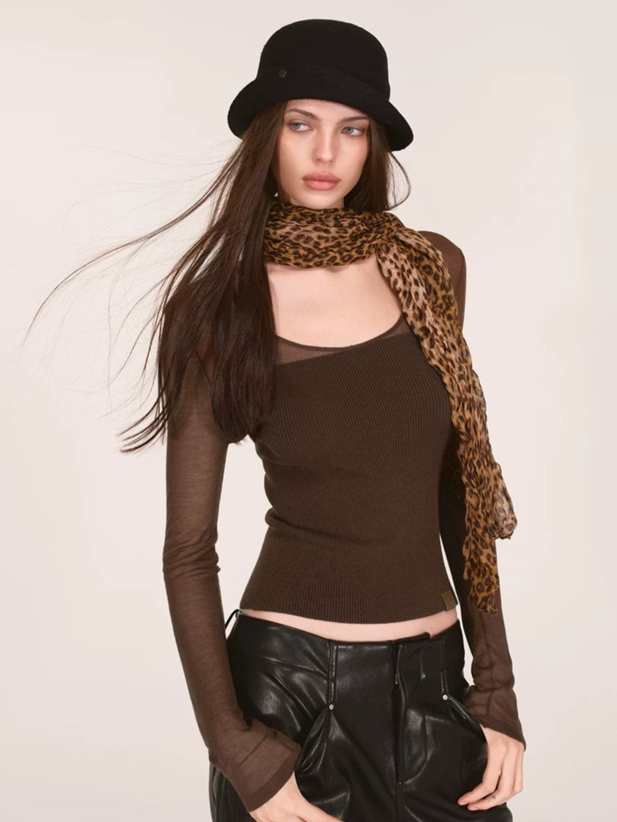 Sheer Mesh Layered Knit Top