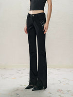 Black Low-Rise Slit Pants