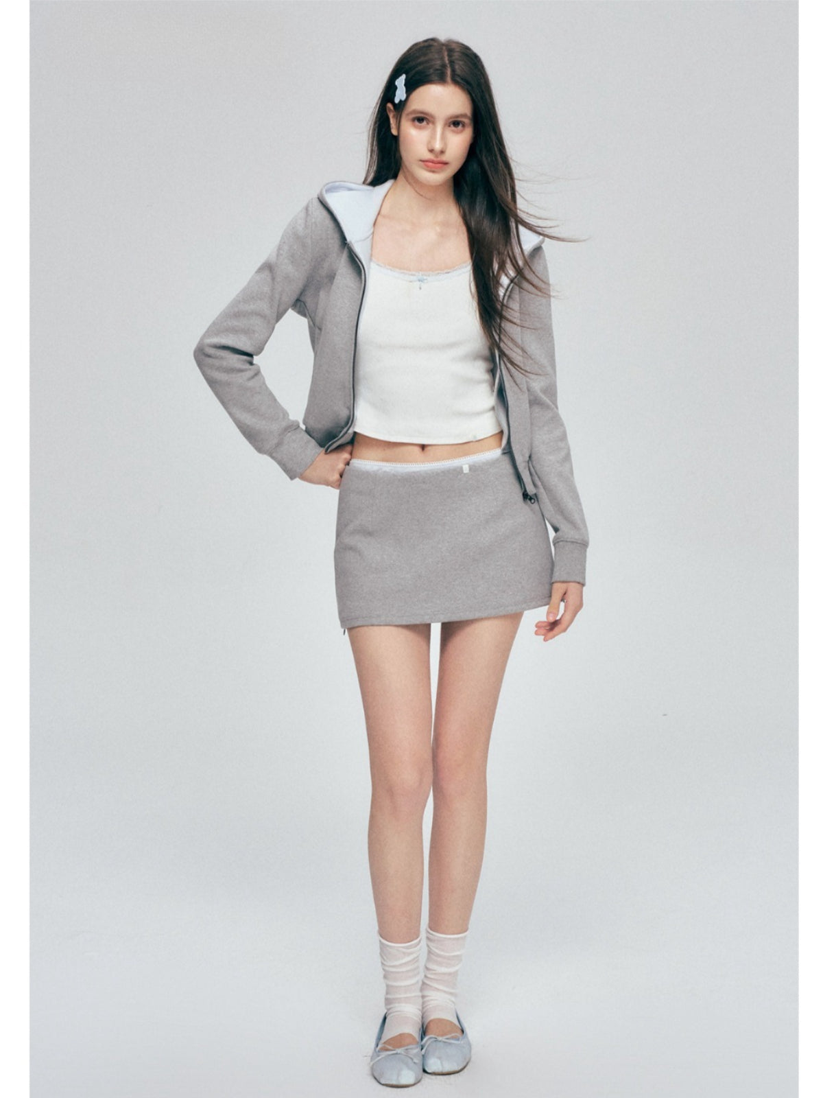 Contrast Hoodie Skirt Set
