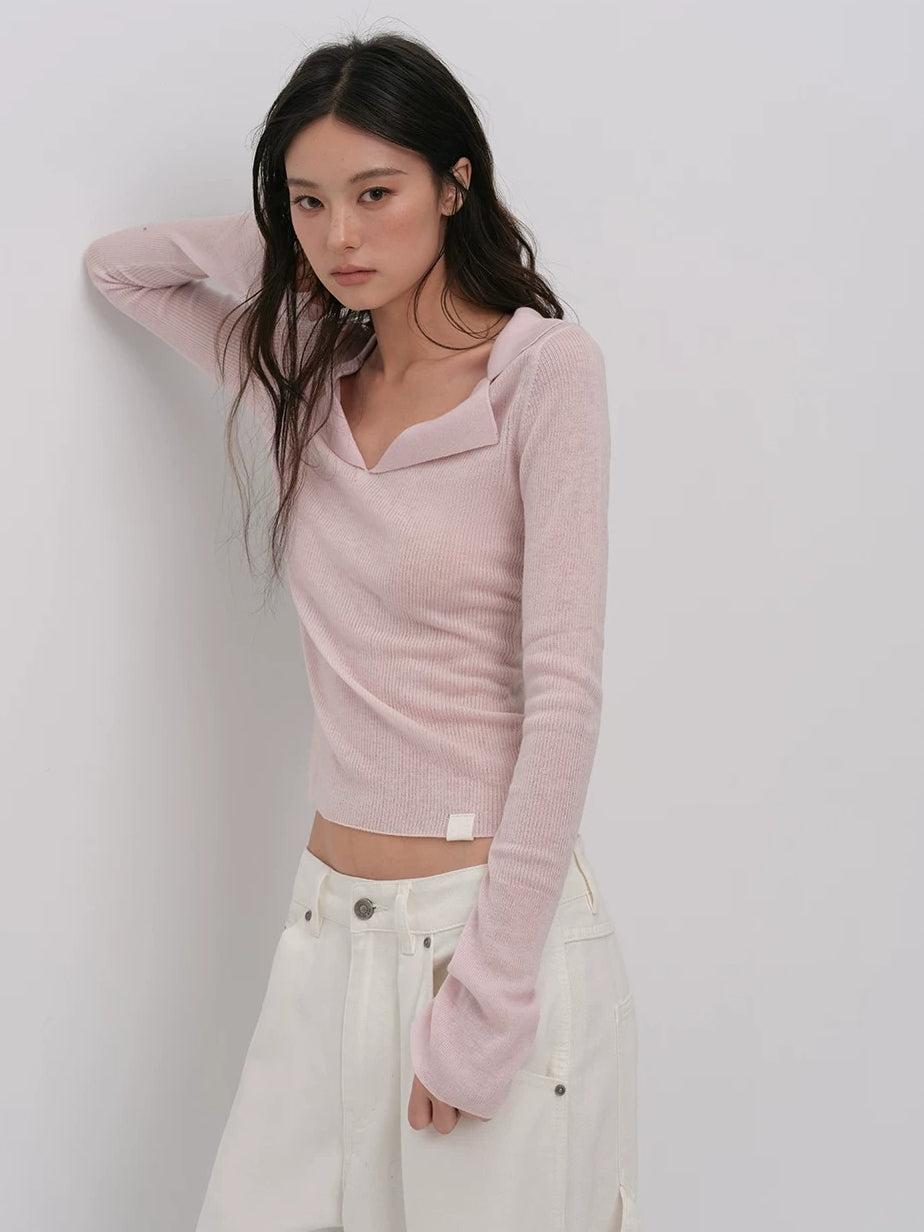 Ribbed Wool Polo Top