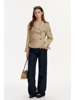 Double-Breasted Belted Cropped Trench Coat