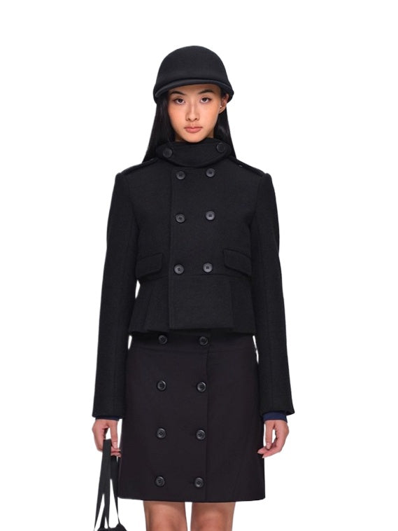 Wool-Blend Buttoned Structured Short Jacket