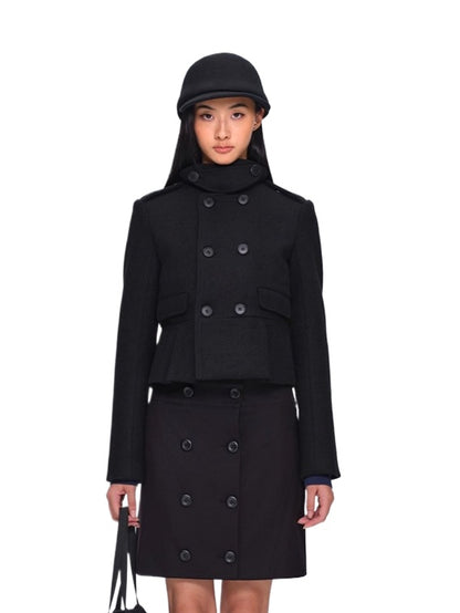 Wool-Blend Buttoned Structured Short Jacket