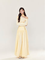 Off-Shoulder Asymmetrical Waist Pleated Dress