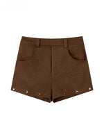 Brown Studded Faux Suede Shorts