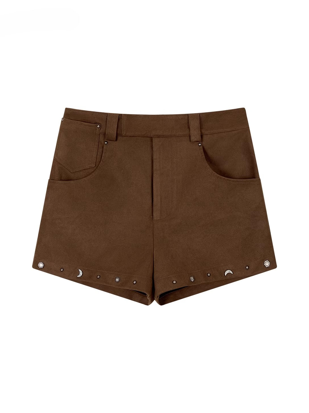 Brown Studded Faux Suede Shorts
