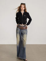 Ribbon Zip Collar Knit Cardigan