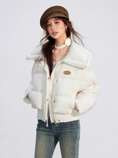 Large Lapel Knit-Panel Down Jacket